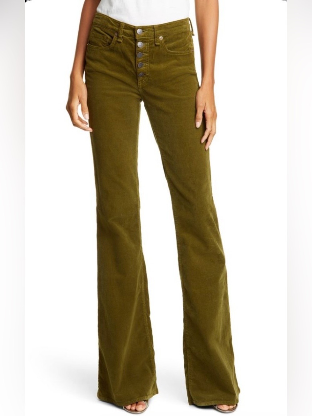 Veronica Beard NWT Beverly High Rise Skinny Flare Moss Green Corduroy Size 24/00